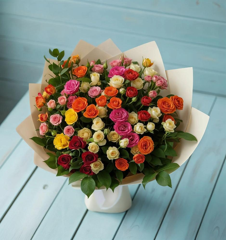 Букет Микс из разноцветных кустовых роз в Ясной