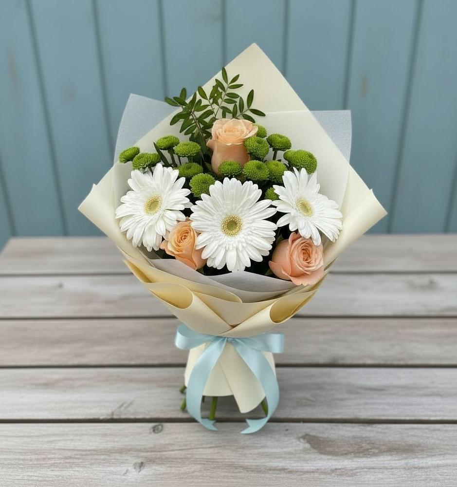 Букет цветов из: Герберы, Розы и Хризантемы в Ясной