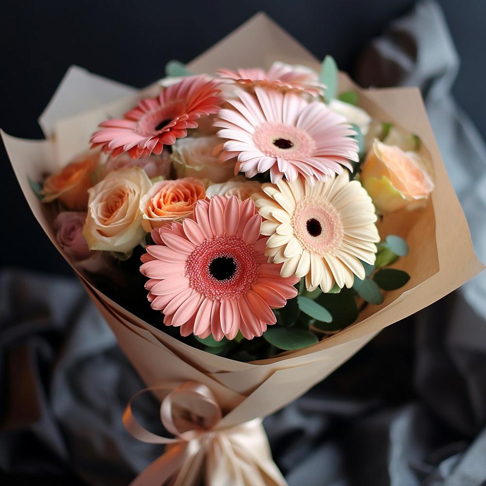 Букет цветов из: Герберы и Розы в Ясной