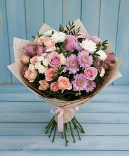 Букет цветов из:  Хризантемы, Розы и Альстромерии в Ясной